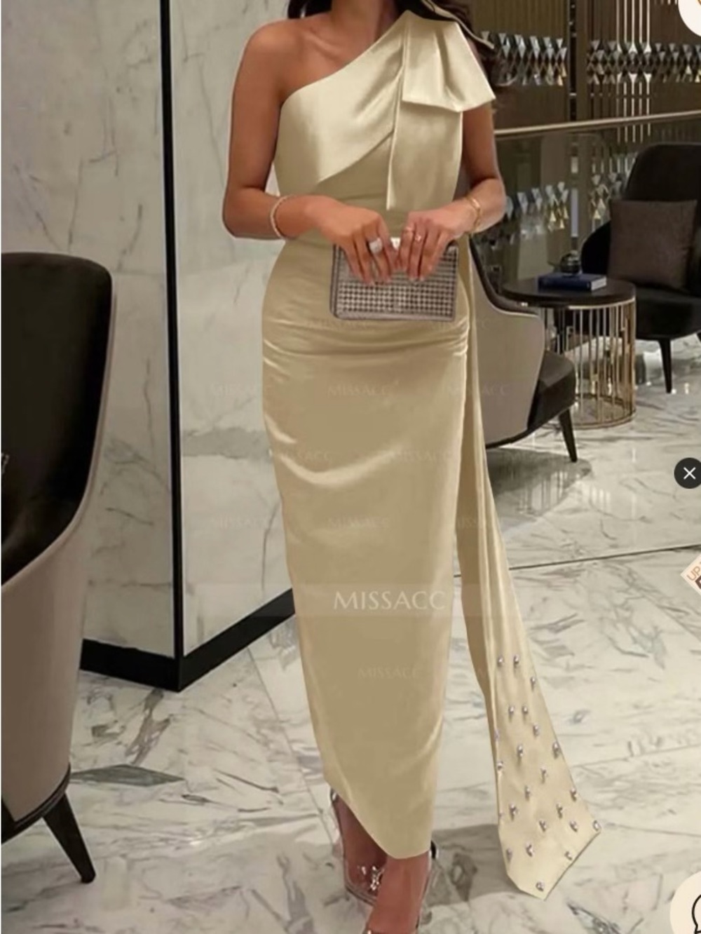 Elegant One-Shoulder Ivory Evening Dress